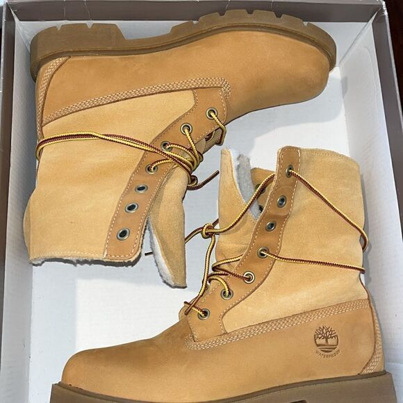 Waterproof Timberland Shearling Sherpa Warm 200 Gram Roll Top Boots 7 Primaloft - Picture 1 of 10